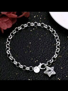 Sterling Silver Star Charm Chain Bracelet - 925 silver